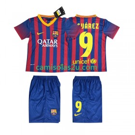 Camisolas de futebol FC Barcelona SUARZE 9 2013 2014 Retro Criança Equipamento Principal Manga Curta